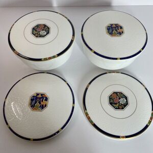 Hankook Fine Bone China Lidded Bowl Set Korean‎ Folk Art Crane Peony 0768 4pc